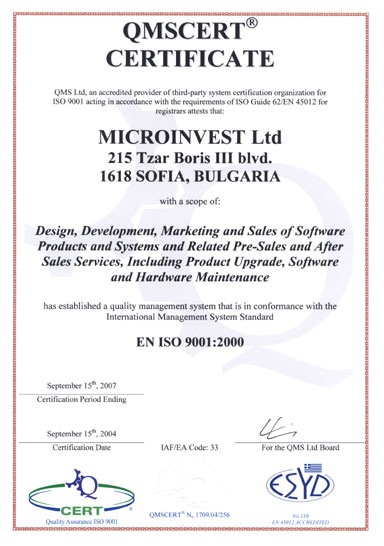 Certificate ISO 9001-2000